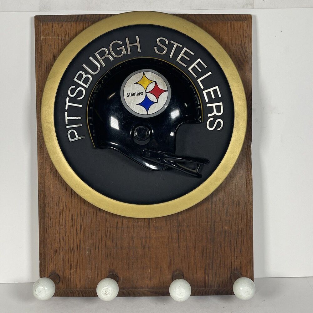 1970s PITTSBURGH STEELERS Football Helmet Wall Display Plaque w/ Hangers - READ